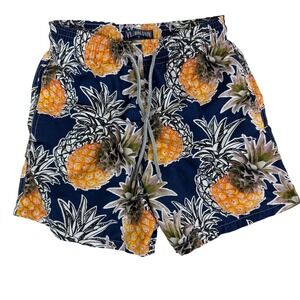 Vilebrequin Swim Trunks Mens Small Navy Blue Pineapple Print Moorea Board Shorts